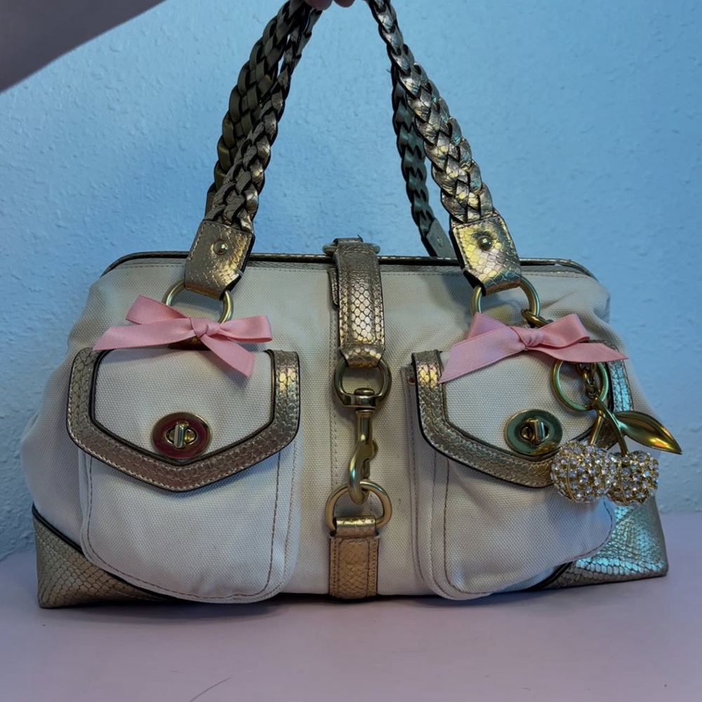 Coach Vintage Metallic Gold & Cream Legacy Bag with Braided Strap